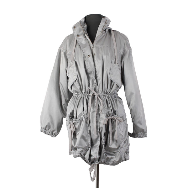 Liz Claiborne Jacket Sz S Silver Hooded Zipper Pockets 100% Polyester Jacket