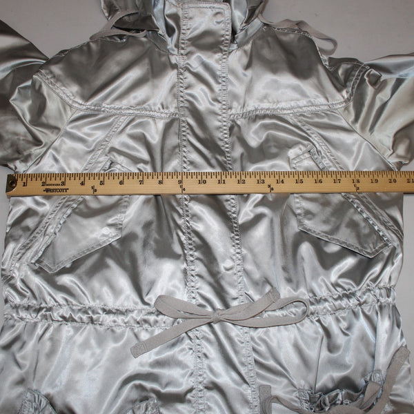 Liz Claiborne Jacket Sz S Silver Hooded Zipper Pockets 100% Polyester Jacket