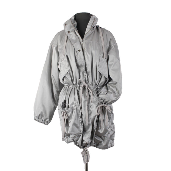 Liz Claiborne Jacket Sz S Silver Hooded Zipper Pockets 100% Polyester Jacket