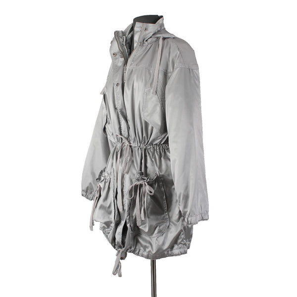 Liz Claiborne Jacket Sz S Silver Hooded Zipper Pockets 100% Polyester Jacket