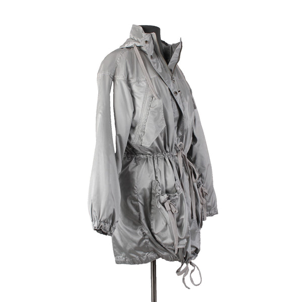 Liz Claiborne Jacket Sz S Silver Hooded Zipper Pockets 100% Polyester Jacket