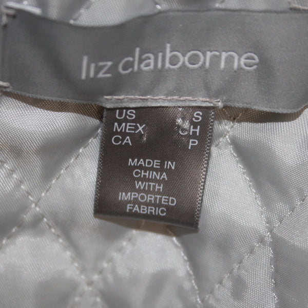 Liz Claiborne Jacket Sz S Silver Hooded Zipper Pockets 100% Polyester Jacket