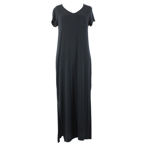 Soma Sz XS Black V Neck Unlined Short Sleeve Rayon Spandex Jersey Long Dress