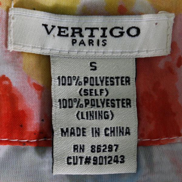 Vertigo Paris S Pink Yellow Multi 100% Polyester Self Tie Button Front Top