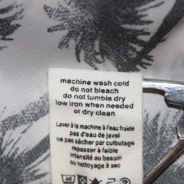 La'Gence Top Sz S Gray Black Palm Trees Collared Buttons 100% Polyester Top