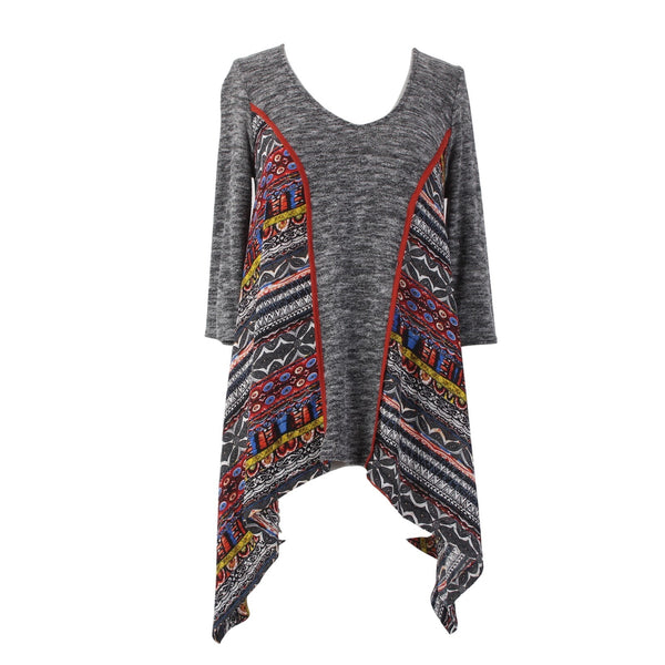 Citron Top Poeme Sz M Black White Multi Colored Asymmetrical Poly Rayon Top