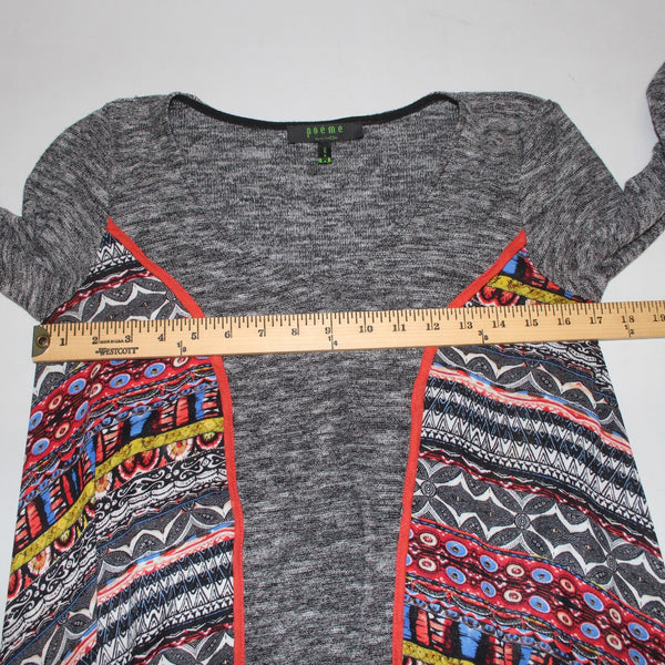 Citron Top Poeme Sz M Black White Multi Colored Asymmetrical Poly Rayon Top