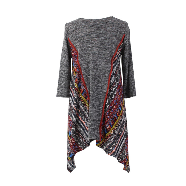 Citron Top Poeme Sz M Black White Multi Colored Asymmetrical Poly Rayon Top