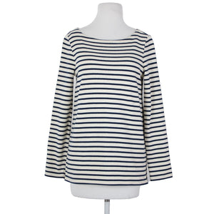 Eileen Fisher Sz XXS Cream Navy Blue Striped 100% Organic Cotton Sweater