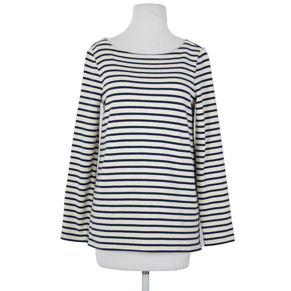 Eileen Fisher Sz XXS Cream Navy Blue Striped 100% Organic Cotton Sweater