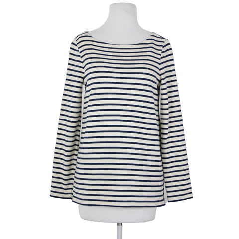 Eileen Fisher Sz XXS Cream Navy Blue Striped 100% Organic Cotton Sweater
