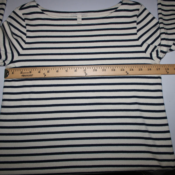 Eileen Fisher Sz XXS Cream Navy Blue Striped 100% Organic Cotton Sweater