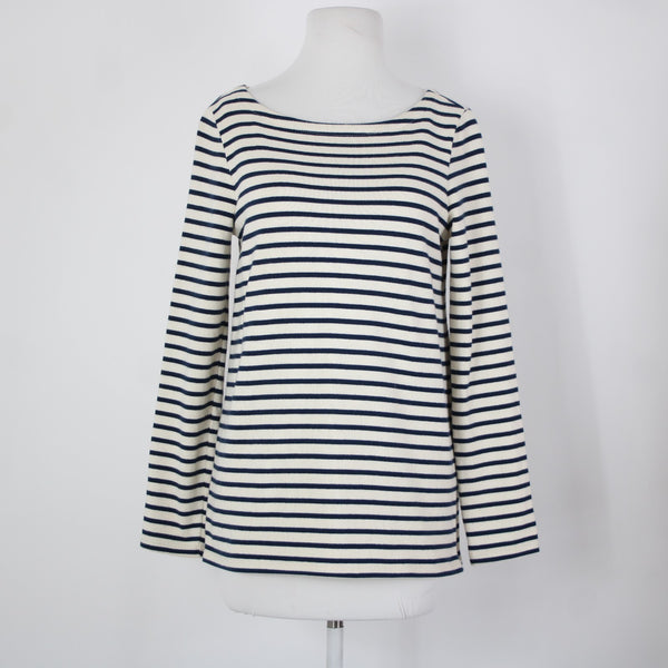 Eileen Fisher Sz XXS Cream Navy Blue Striped 100% Organic Cotton Sweater
