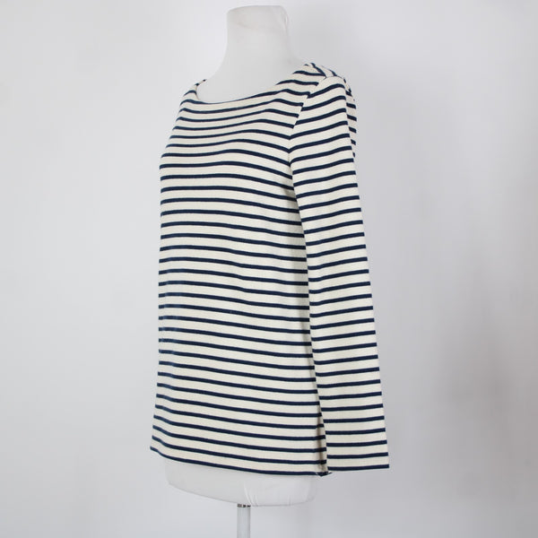 Eileen Fisher Sz XXS Cream Navy Blue Striped 100% Organic Cotton Sweater
