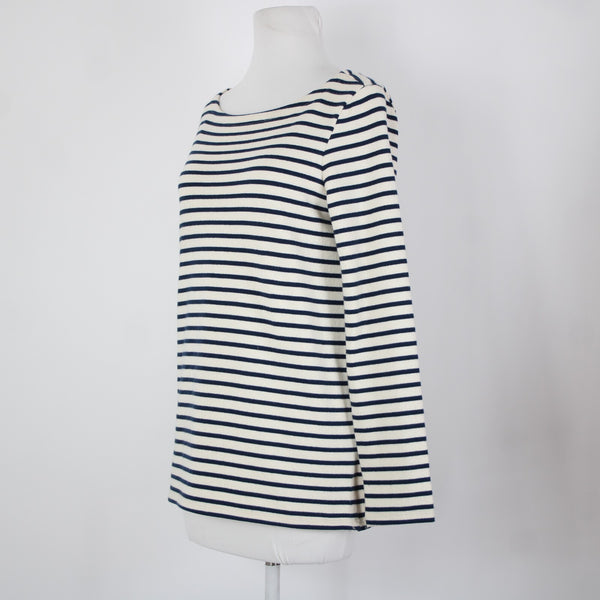 Eileen Fisher Sz XXS Cream Navy Blue Striped 100% Organic Cotton Sweater