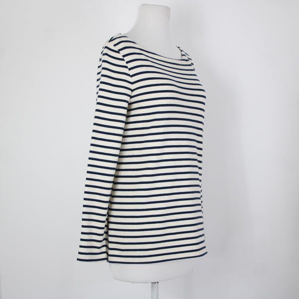 Eileen Fisher Sz XXS Cream Navy Blue Striped 100% Organic Cotton Sweater