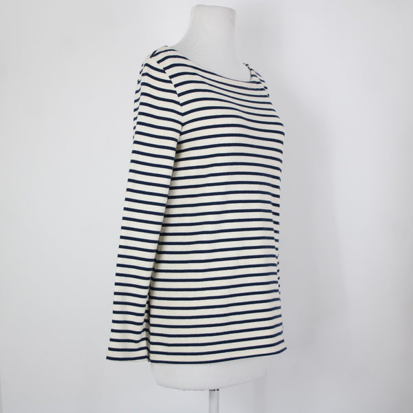 Eileen Fisher Sz XXS Cream Navy Blue Striped 100% Organic Cotton Sweater