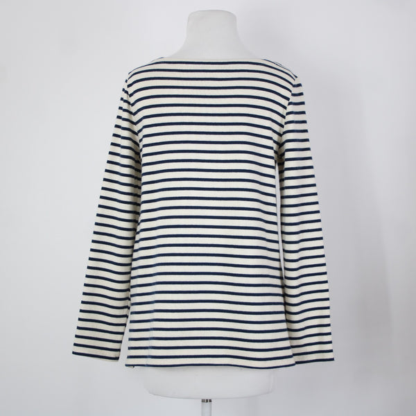 Eileen Fisher Sz XXS Cream Navy Blue Striped 100% Organic Cotton Sweater