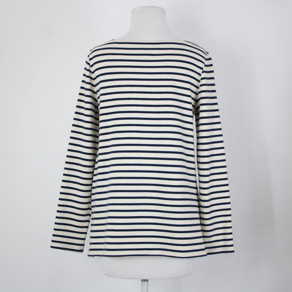 Eileen Fisher Sz XXS Cream Navy Blue Striped 100% Organic Cotton Sweater