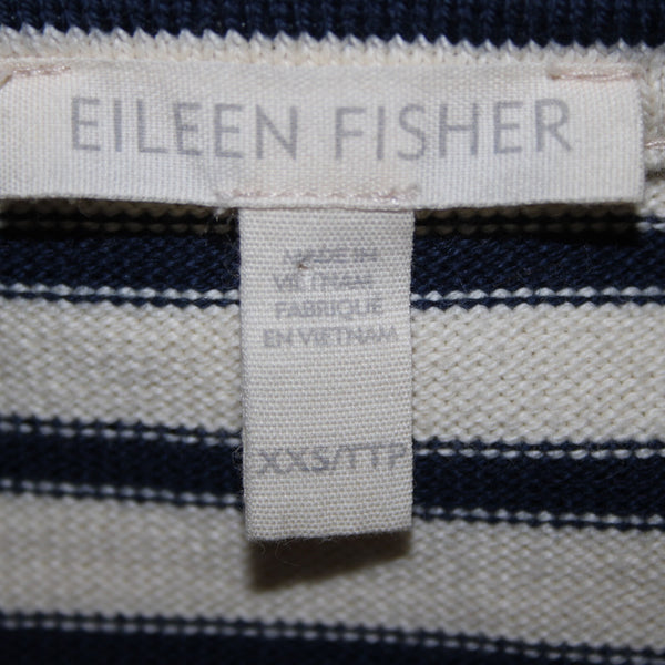Eileen Fisher Sz XXS Cream Navy Blue Striped 100% Organic Cotton Sweater