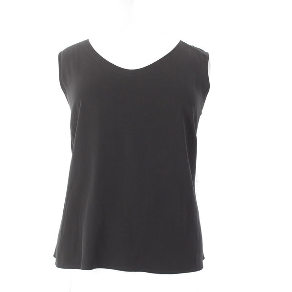 Eileen Fisher Top NEW $138 Sz 2X Black Rounded Shell 100% Silk Top
