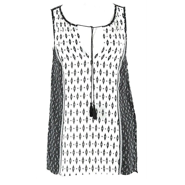 Sanctuary Sz XS Black White Tassel Tie Hi Lo 100% Polyester Top