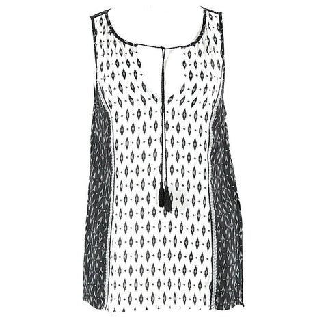 Sanctuary Sz XS Black White Tassel Tie Hi Lo 100% Polyester Top