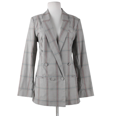 Cabi NEW $189 Sleuth Sz 8 Tan Pink Multi Tailored Plaid Cotton Polyester Jacket