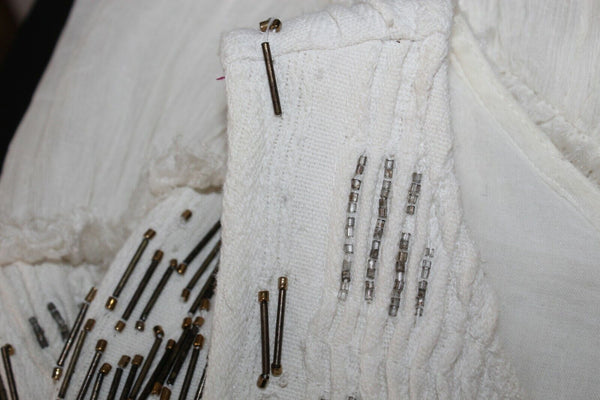 Free People Sz SP Cream Bronze Beaded Asym Hem Viscose Tunic Cotton Dress