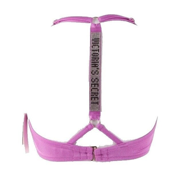 Victorias Secret NEW $70 Sz 34DD Purple Silver Rhinestone T Strap Poly Bra Top