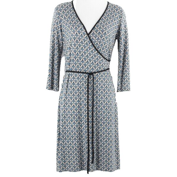 Ann Taylor LOFT Sz 0 Blue Black Gray 2Pc Belt Faux Wrap Rayon Blend Dress