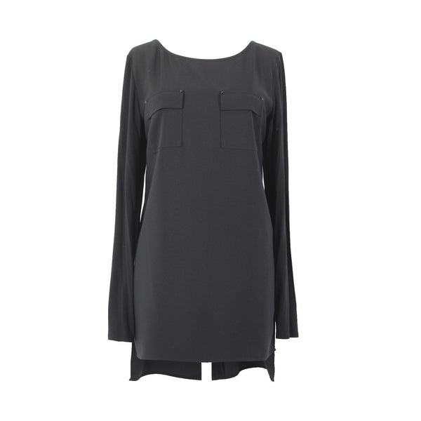 White House BM Top Sz 10 Black Hi Lo Zipper Poly Rayon Top