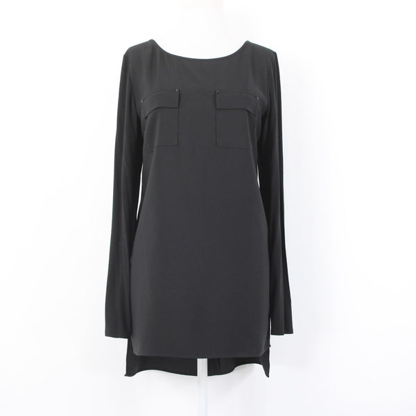 White House BM Top Sz 10 Black Hi Lo Zipper Poly Rayon Top