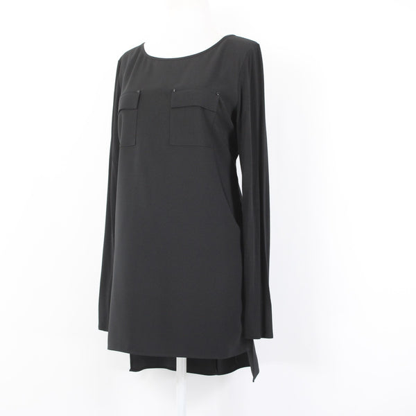 White House BM Top Sz 10 Black Hi Lo Zipper Poly Rayon Top