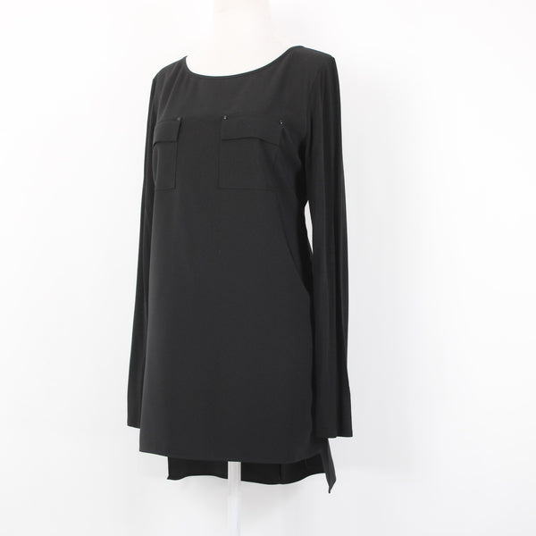 White House BM Top Sz 10 Black Hi Lo Zipper Poly Rayon Top