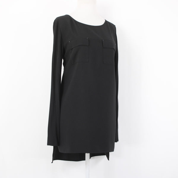 White House BM Top Sz 10 Black Hi Lo Zipper Poly Rayon Top