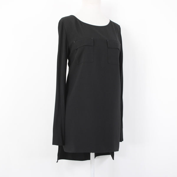 White House BM Top Sz 10 Black Hi Lo Zipper Poly Rayon Top