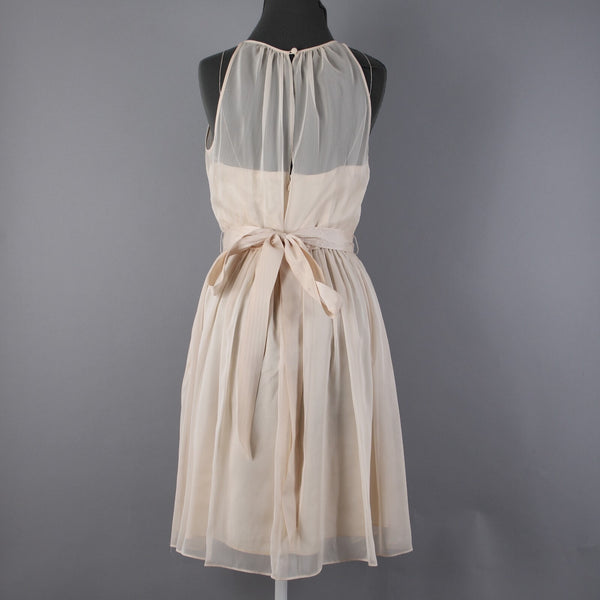 Adrianna Papell Sz 10 Tan Gold Rhinestones Belted Lined 100% Poly Acetate Dress
