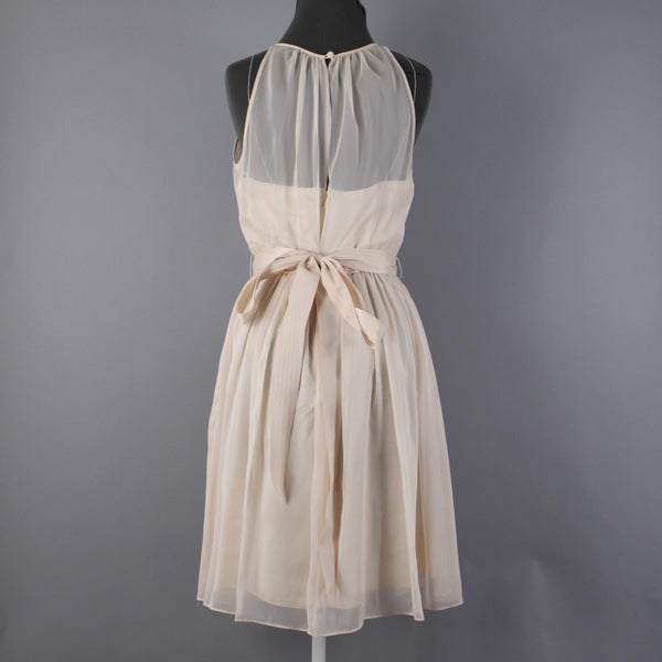 Adrianna Papell Sz 10 Tan Gold Rhinestones Belted Lined 100% Poly Acetate Dress