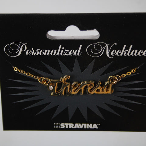 THERESA NEW Name Goldtone Rhinestone Accent 14.5" w 4.5" Multi Ring Ext Necklace