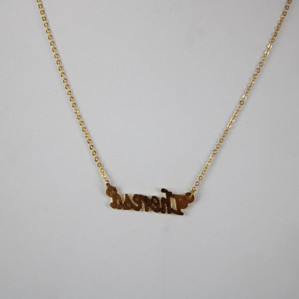 THERESA NEW Name Goldtone Rhinestone Accent 14.5" w 4.5" Multi Ring Ext Necklace