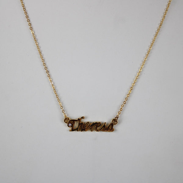 THERESA NEW Name Goldtone Rhinestone Accent 14.5" w 4.5" Multi Ring Ext Necklace