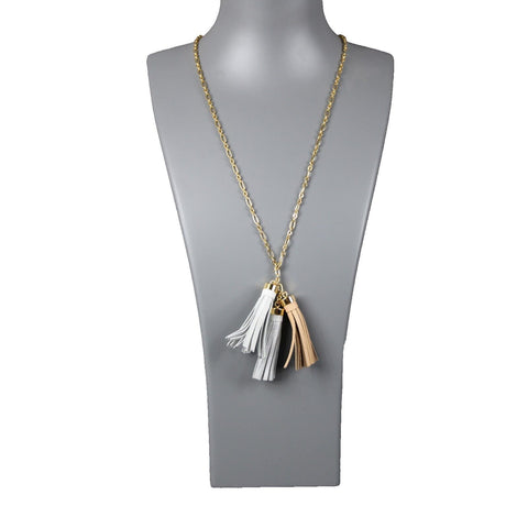 J Crew NEW $40 Goldtone Silver White Tan Tassles 27" Ext. 2" Necklace