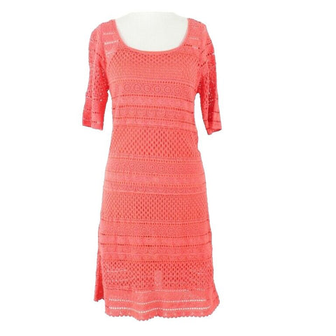 Solitaire Sz 2 Coral Orange Crocheted Cotton Polyester 2 Piece Slip Lined Dress