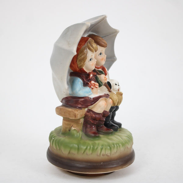 Made in Japan Boy And Girl With Puppy Hand Painted Pottery 7" Music Figurine