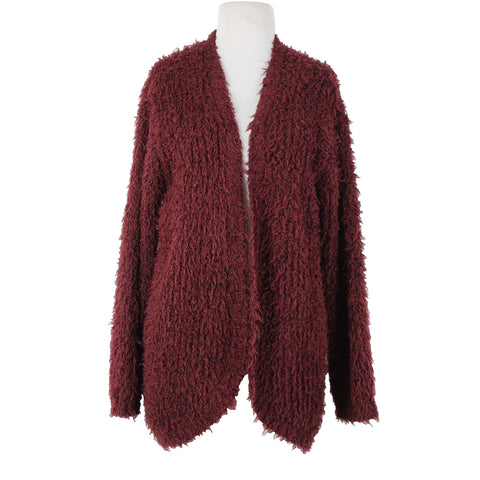 Kensie Sz S Burgundy Red Black Long Sleeve Polyester Acrylic Wrap Sweater