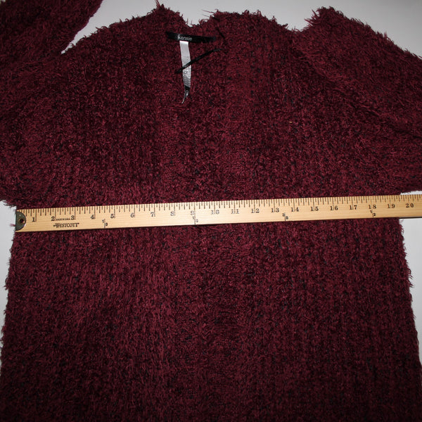 Kensie Sz S Burgundy Red Black Long Sleeve Polyester Acrylic Wrap Sweater