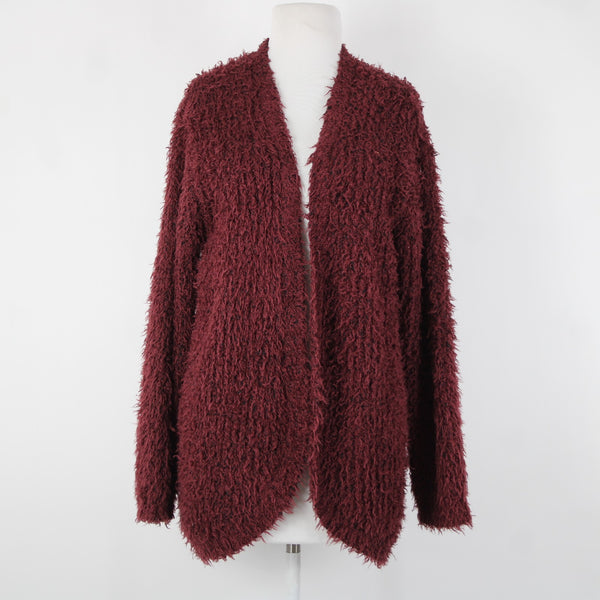 Kensie Sz S Burgundy Red Black Long Sleeve Polyester Acrylic Wrap Sweater