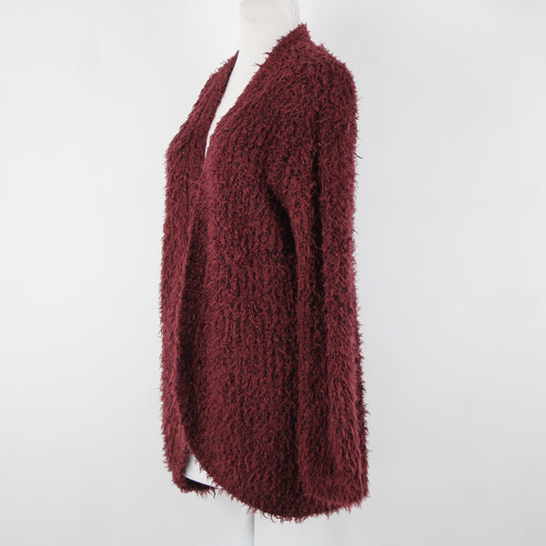 Kensie Sz S Burgundy Red Black Long Sleeve Polyester Acrylic Wrap Sweater