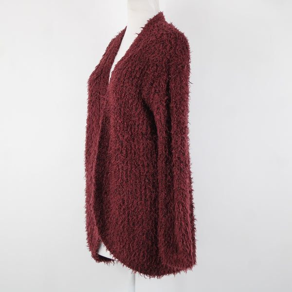 Kensie Sz S Burgundy Red Black Long Sleeve Polyester Acrylic Wrap Sweater